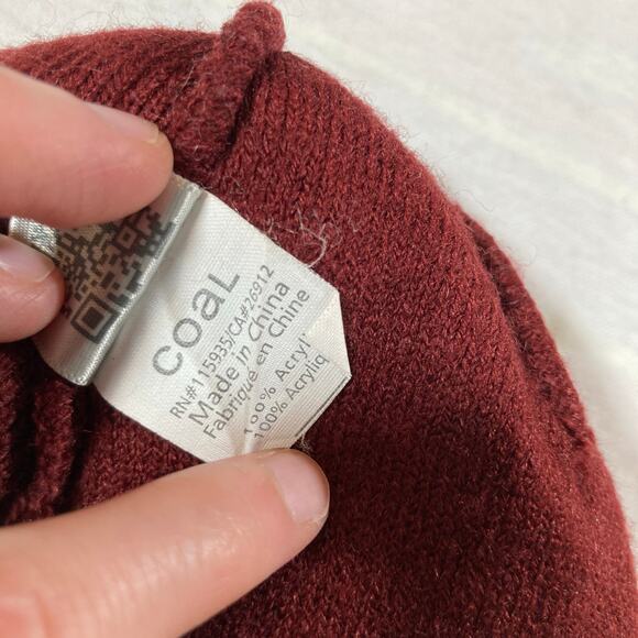 Coal Kids OS Red Dinosaur Winter Beanie Hat Pompom Ski Snowboard Outdoors Maroon - Picture 8 of 9